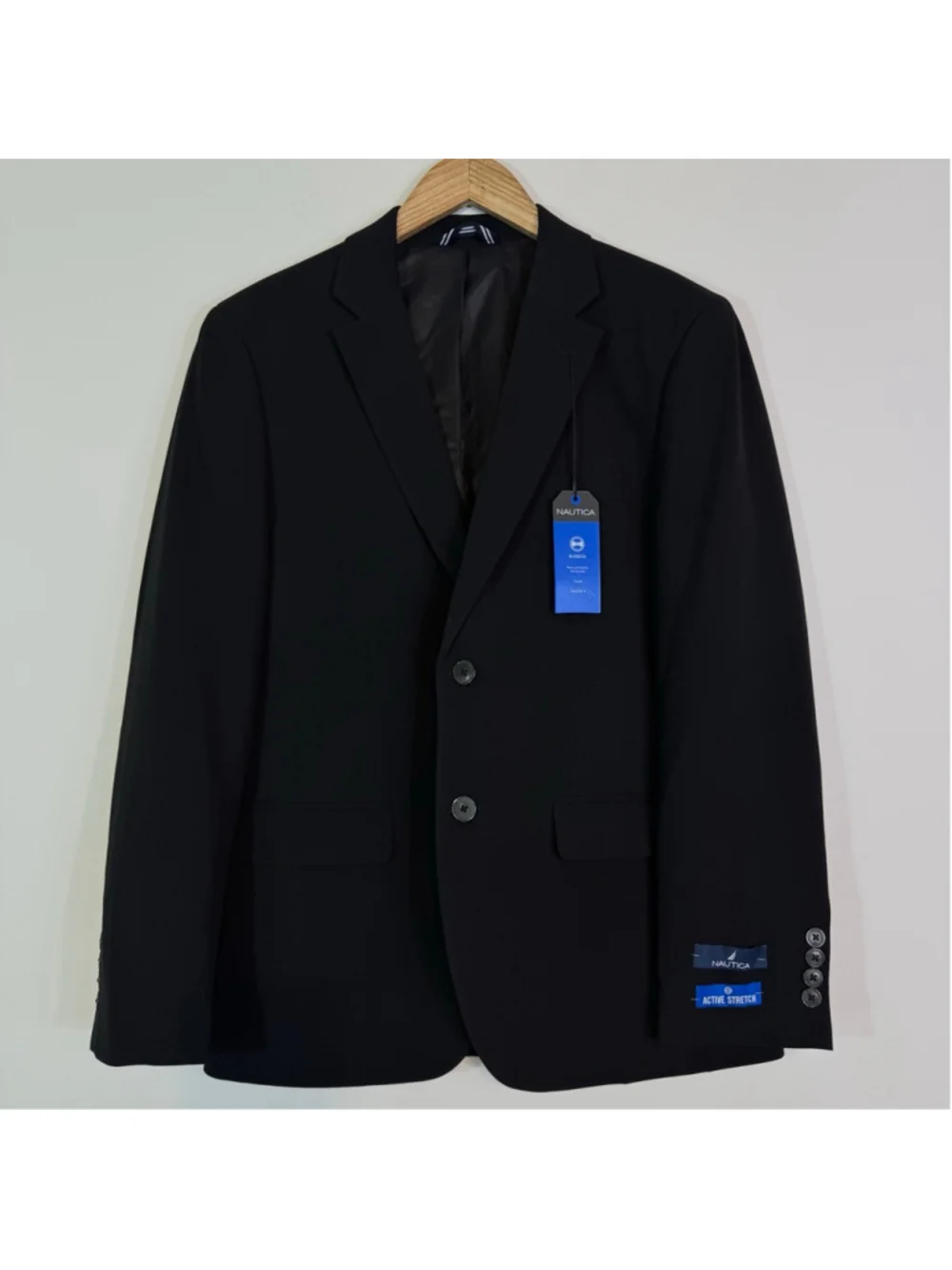 NAUTICA Men's Suit Blazer Modern-Fit Bi-Stretch Solid Black Size 38S